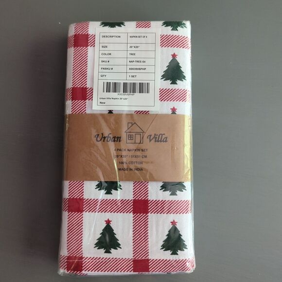 Urban Villa Napkin Set of 4 Christmas Holiday Tree Cotton Dining 20" x 20" - Picture 1 of 5